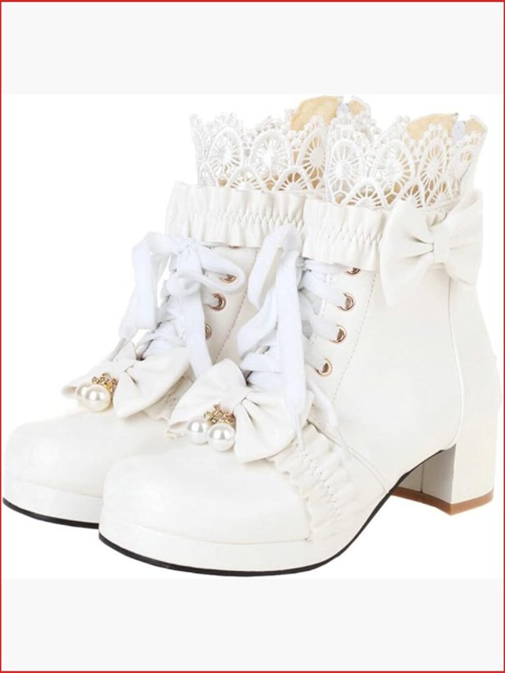 Lace Up Chunky Heel Ankle Boots with Bow Cosplay Winter Boots